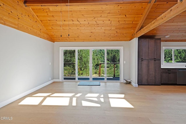 7950 Flynn Creek Rd, Comptche, CA 95427 - unfurnished living room with wood ceiling and light wood-style floors