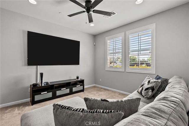 2894 E Via Fiano, Ontario, CA 91764 - living room with carpet, ceiling fan, and recessed lighting