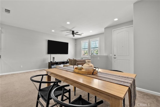2894 E Via Fiano, Ontario, CA 91764 - dining space featuring light colored carpet, recessed lighting, and ceiling fan