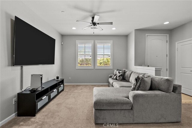 2894 E Via Fiano, Ontario, CA 91764 - living area with a ceiling fan, light carpet, and recessed lighting