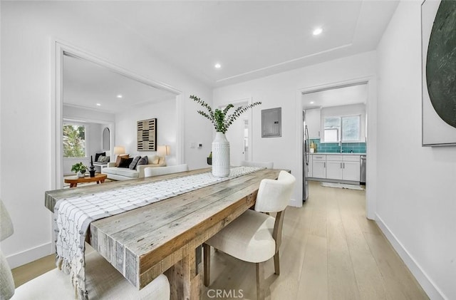 569 Lewis Ave, San Leandro, CA 94577 - dining space with light wood-style flooring, plenty of natural light, recessed lighting, and electric panel
