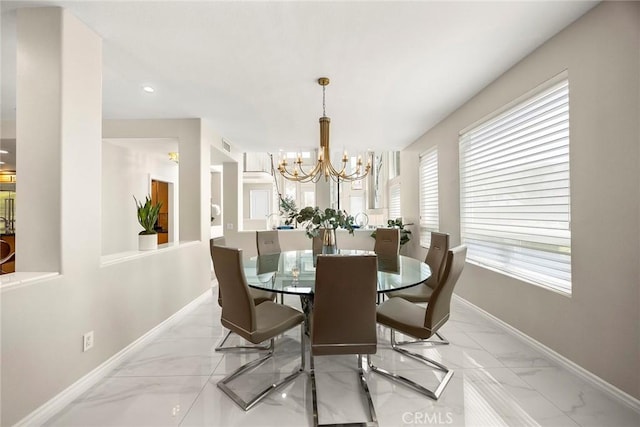 5210 Avenida De Kristine, Yorba Linda, CA 92887 - dining space featuring light marble finish flooring, a chandelier, and recessed lighting