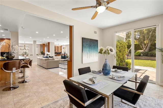 5210 Avenida De Kristine, Yorba Linda, CA 92887 - dining space with recessed lighting, light tile patterned floors, and ceiling fan
