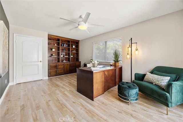 5210 Avenida De Kristine, Yorba Linda, CA 92887 - home office with ceiling fan, light wood finished floors, and built in shelves
