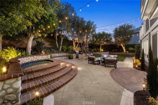 5210 Avenida De Kristine, Yorba Linda, CA 92887 - view of patio / terrace featuring an outdoor living space, an in-ground hot tub, and grilling area