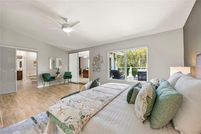 5210 Avenida De Kristine, Yorba Linda, CA 92887 - bedroom featuring lofted ceiling, wood finished floors, ceiling fan, and ensuite bath