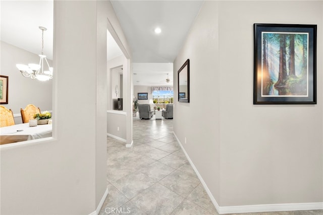 33818 Channel St, Temecula, CA 92592 - hall featuring a chandelier, light tile patterned floors, and recessed lighting
