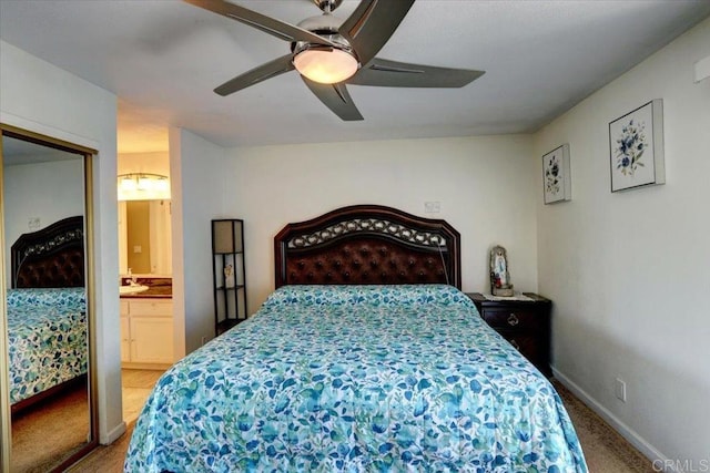 990 E Main St Unit A, El Cajon, CA 92021 - bedroom featuring carpet flooring, ceiling fan, and connected bathroom