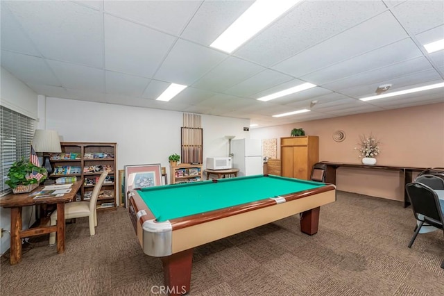 2385 Via Mariposa Unit 1F, Laguna Woods, CA 92637 - rec room featuring carpet floors, a drop ceiling, and pool table