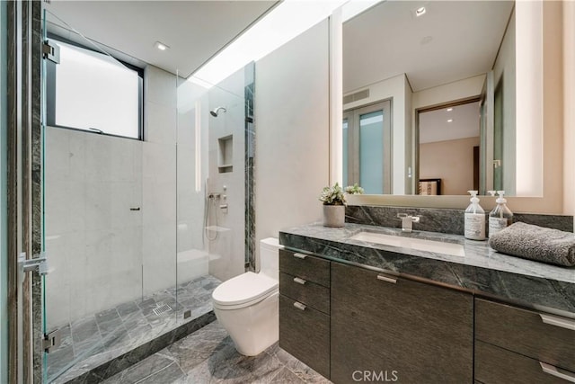 35411 Beach Rd, Dana Point, CA 92624 - full bath featuring marble tiled flooring, a shower stall, and vanity