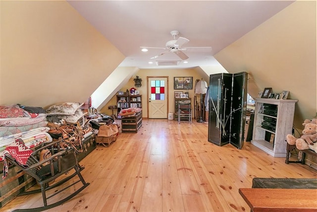 28971 N Shore Rd, Lake Arrowhead, CA 92352 - additional living space featuring ceiling fan, wood-type flooring, recessed lighting, and vaulted ceiling