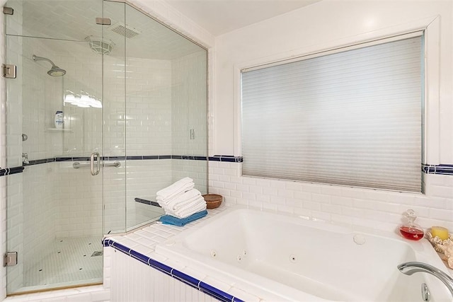 28971 N Shore Rd, Lake Arrowhead, CA 92352 - full bath with a shower stall and a tub with jets