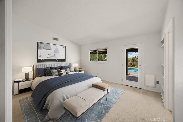 8291 Jennet St, Rancho Cucamonga, CA 91701 - carpeted bedroom featuring access to outside and vaulted ceiling