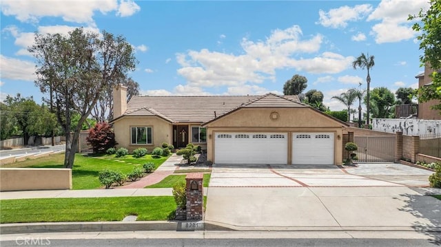8291 Jennet St, Rancho Cucamonga, CA 91701 - ranch-style house with a garage, driveway, a chimney, stucco siding, and a tiled roof