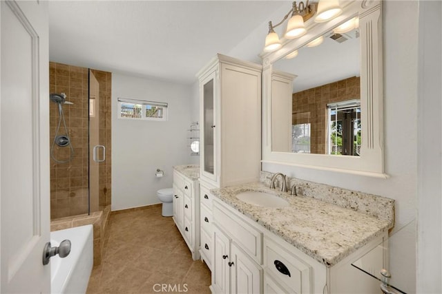 8291 Jennet St, Rancho Cucamonga, CA 91701 - full bath featuring vanity, a stall shower, tile patterned flooring, and a bath