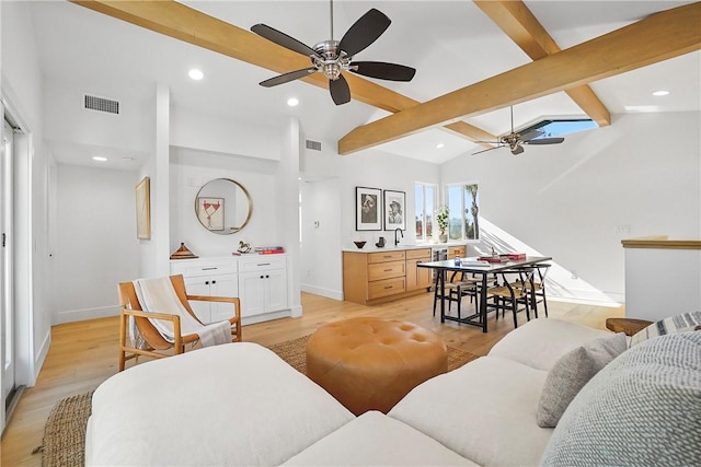 3119 Gibraltar Ave, Costa Mesa, CA 92626 - living area featuring a ceiling fan, light wood-style floors, and recessed lighting
