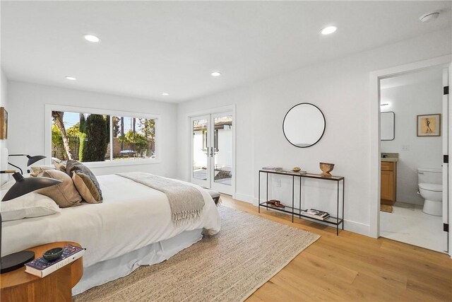 3119 Gibraltar Ave, Costa Mesa, CA 92626 - bedroom featuring light wood-type flooring, french doors, recessed lighting, connected bathroom, and access to outside