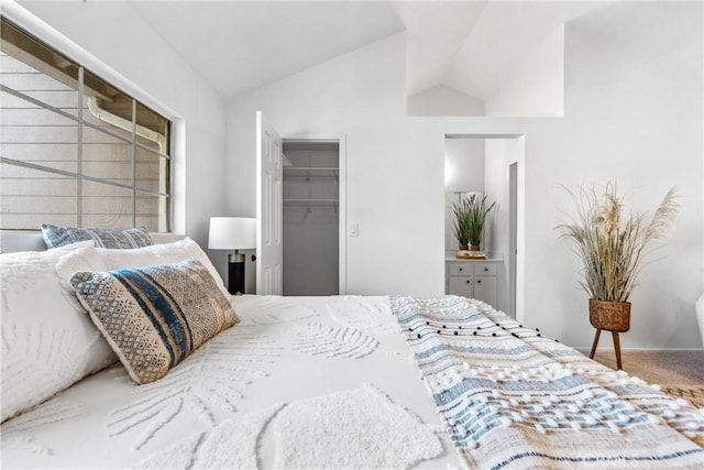 18051 Wakefield Ln Unit 106, Huntington Beach, CA 92648 - carpeted bedroom featuring lofted ceiling, a closet, and a walk in closet