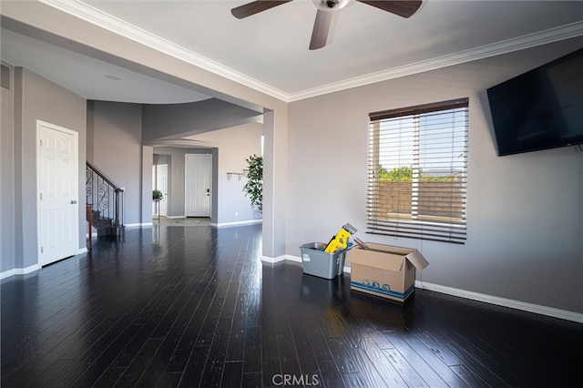 39269 Clear View Ct, Palmdale, CA 93551 - sitting room with a ceiling fan, hardwood / wood-style flooring, stairs, and ornamental molding