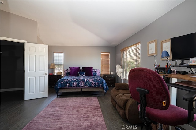39269 Clear View Ct, Palmdale, CA 93551 - bedroom with vaulted ceiling, wood finished floors, and a desk