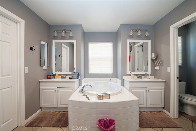 39269 Clear View Ct, Palmdale, CA 93551 - full bath with a bath, two vanities, and tile patterned floors