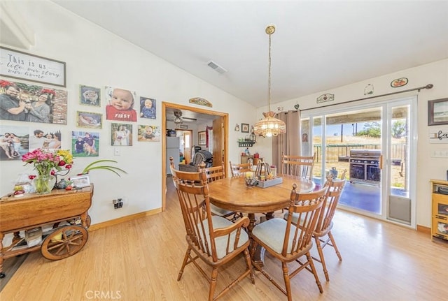 35095 Rough Rider Way, Raymond, CA 93653 - dining space featuring vaulted ceiling, light wood-type flooring, and a ceiling fan