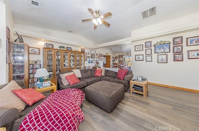 35095 Rough Rider Way, Raymond, CA 93653 - living area with a ceiling fan, vaulted ceiling, and wood finished floors
