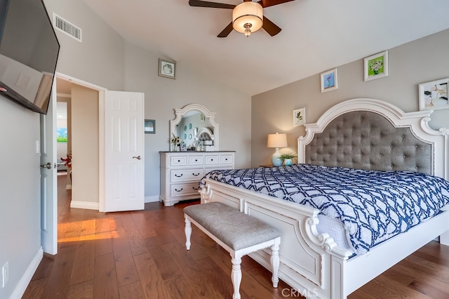 24813 Sagecrest Cir, Stevenson Ranch, CA 91381 - bedroom with wood finished floors, high vaulted ceiling, and ceiling fan
