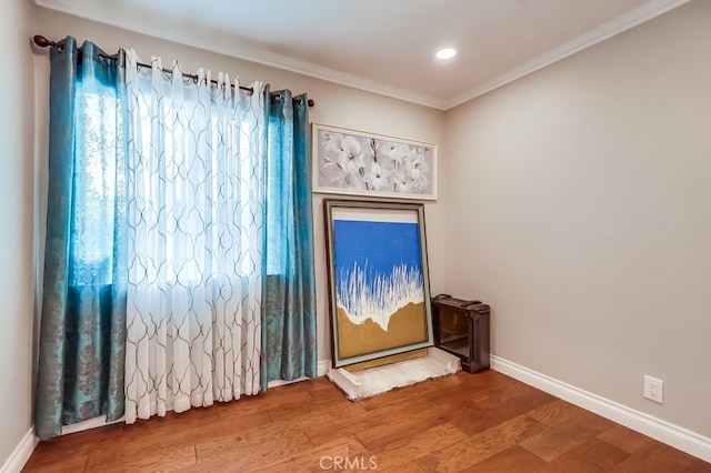 24813 Sagecrest Cir, Stevenson Ranch, CA 91381 - empty room featuring crown molding, wood finished floors, and recessed lighting