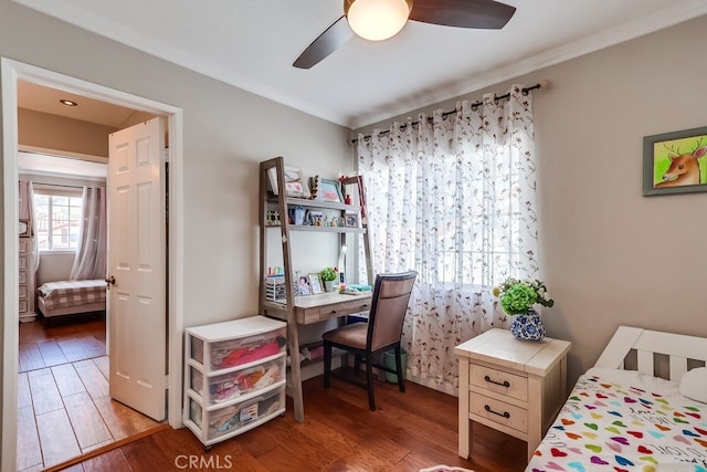 24813 Sagecrest Cir, Stevenson Ranch, CA 91381 - bedroom featuring wood finished floors, crown molding, and ceiling fan