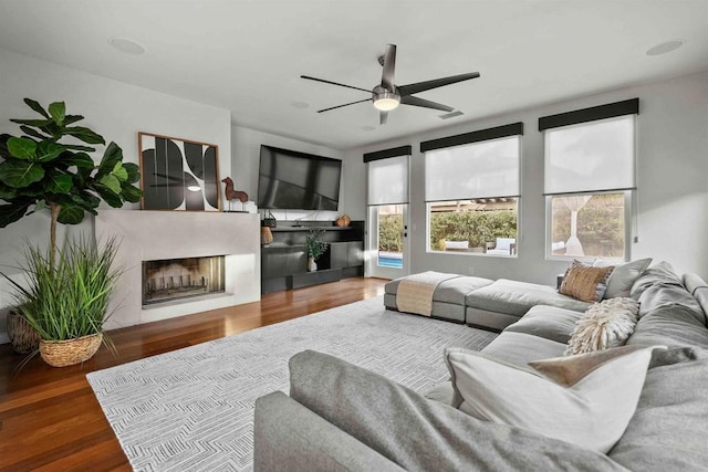 2830 Paradise Ridge Ct, Chula Vista, CA 91915 - living room with a fireplace, ceiling fan, and wood finished floors