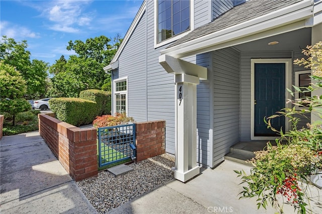 407 Mountain Laurel Ct, Mountain View, CA 94043 - entrance to property with roof with shingles and a gate
