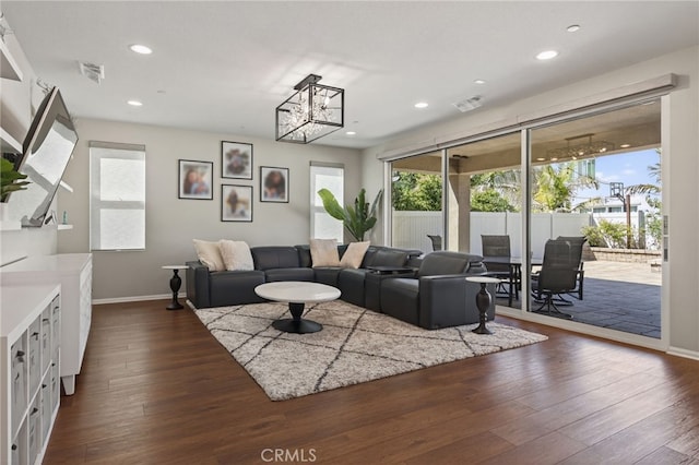 531 Owens River Dr, Oxnard, CA 93036 - living area featuring a chandelier, dark wood-style floors, and recessed lighting