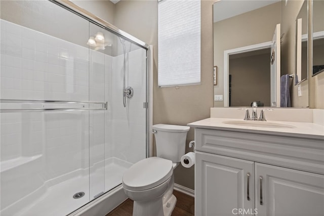 531 Owens River Dr, Oxnard, CA 93036 - bathroom with a shower stall, vanity, and wood finished floors