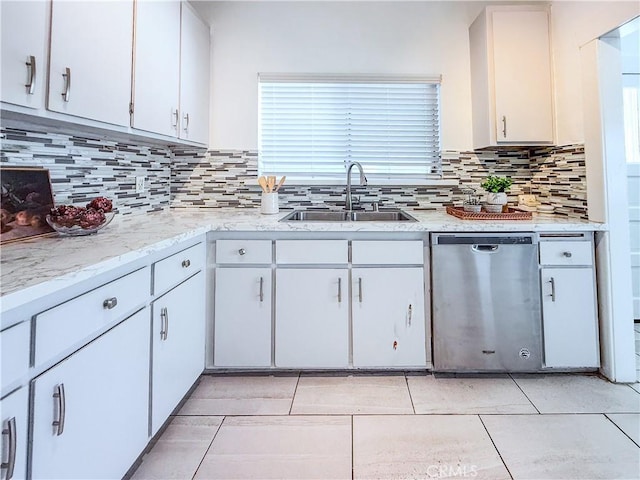 4216 Dalton Ave, Los Angeles, CA 90062 - kitchen featuring stainless steel dishwasher, white cabinets, and backsplash