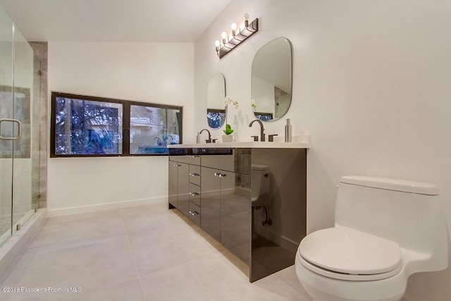 940 Burleigh Dr, Pasadena, CA 91105 - bathroom with vanity, a shower with door, and tile patterned floors