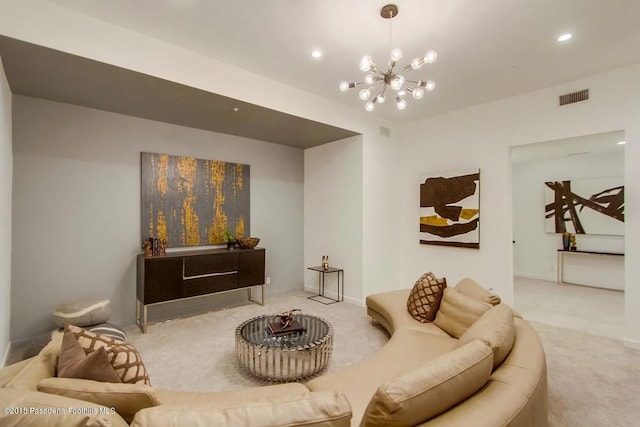 940 Burleigh Dr, Pasadena, CA 91105 - carpeted living area featuring a chandelier and recessed lighting