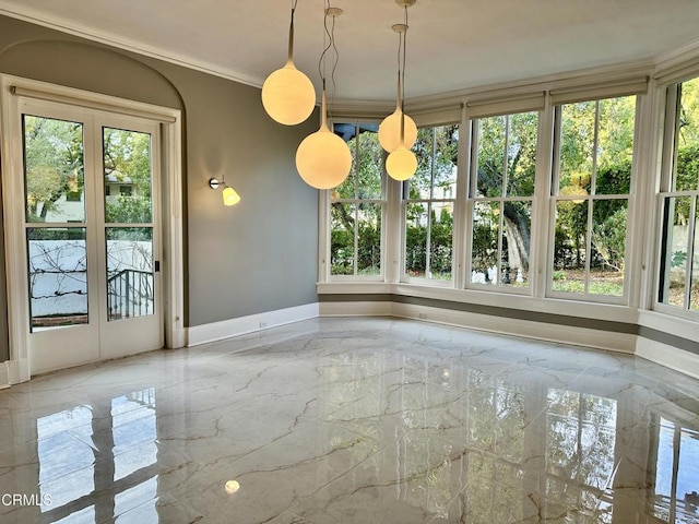 1425 Wentworth Ave, Pasadena, CA 91106 - unfurnished dining area featuring marble tiled flooring, healthy amount of natural light, and crown molding