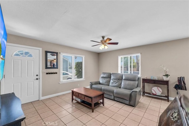 195 Morristown Ln, Costa Mesa, CA 92626 - living room with light tile patterned floors and ceiling fan