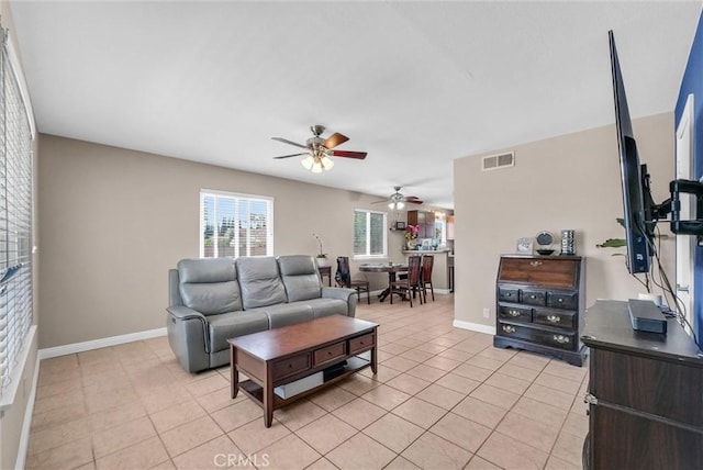 195 Morristown Ln, Costa Mesa, CA 92626 - living room with ceiling fan and light tile patterned floors