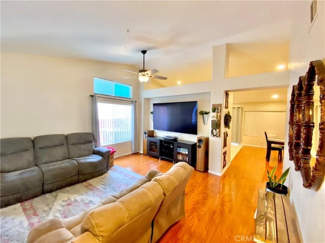 980 Lexington St, Hemet, CA 92545 - living room with light wood-style floors, ceiling fan, and lofted ceiling