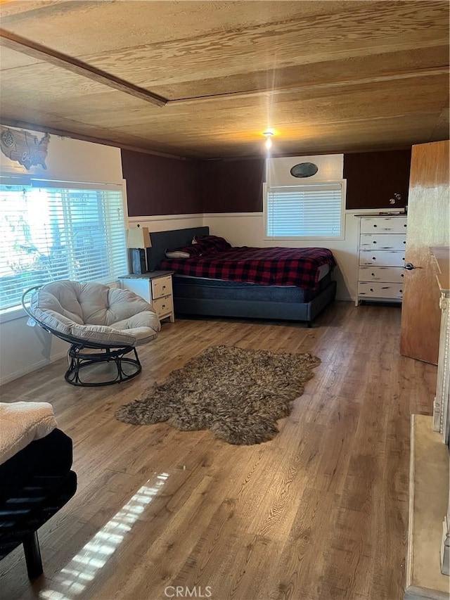 6070 Manzanita Ct, Angelus Oaks, CA 92305 - bedroom with wood finished floors and wooden ceiling