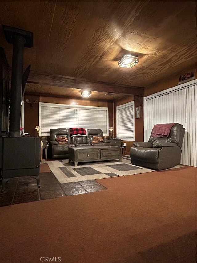 6070 Manzanita Ct, Angelus Oaks, CA 92305 - carpeted home theater featuring wooden ceiling