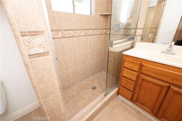 12711 Leroy Ave, Garden Grove, CA 92841 - full bathroom with a stall shower, vanity, and tile patterned floors