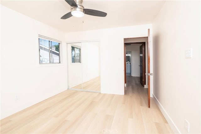 12711 Leroy Ave, Garden Grove, CA 92841 - unfurnished bedroom with light wood-type flooring, a closet, and a ceiling fan