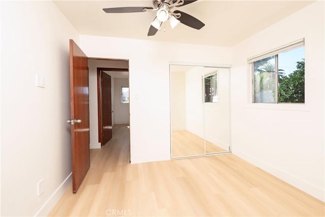 12711 Leroy Ave, Garden Grove, CA 92841 - unfurnished bedroom featuring light wood-style floors, a closet, and ceiling fan