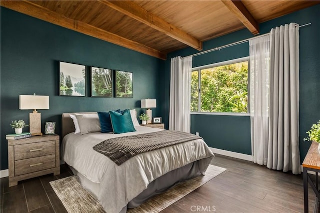 4230 Whitsett Ave Unit 6, Studio City, CA 91604 - bedroom featuring a wooden ceiling with exposed beams and dark wood finished floors