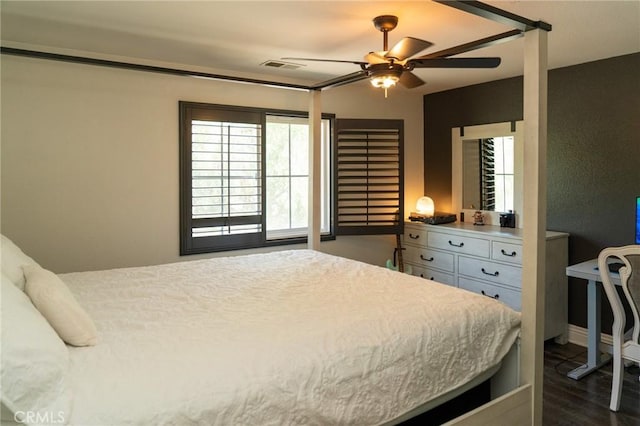 2417 Lenai Cir, Corona, CA 92879 - bedroom with multiple windows, dark wood-type flooring, and ceiling fan