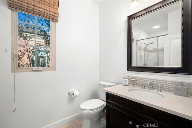 24 Tesoro, Irvine, CA 92618 - full bathroom with a shower stall, vanity, backsplash, and tile patterned flooring