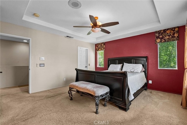 29513 Blake Way, Canyon Country, CA 91387 - bedroom featuring a tray ceiling, carpet, and a ceiling fan